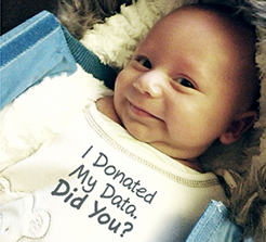 Baby with t-shirt saying: ''I donated my data ... did you?''