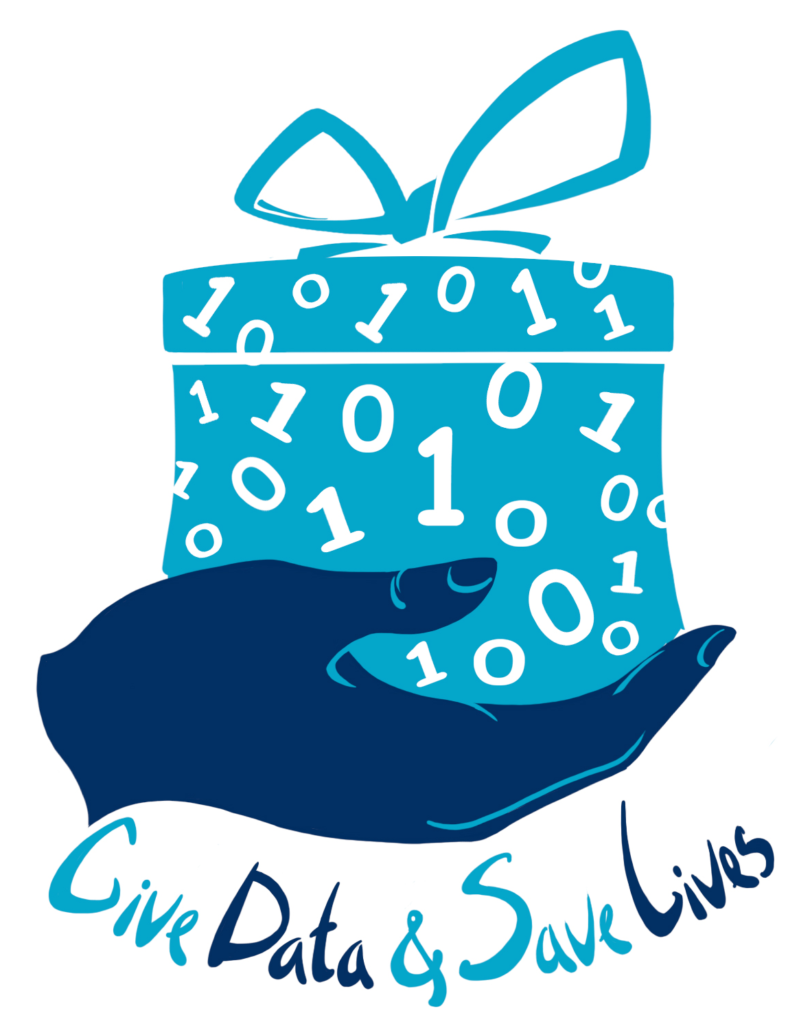 Drawing of a hand extended outward and holding a gift box of data